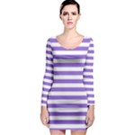 Horizontal Stripes - White and Dark Pastel Purple Long Sleeve Bodycon Dress