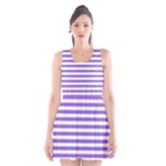 Horizontal Stripes - White and Dark Pastel Purple Scoop Neck Skater Dress