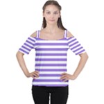 Horizontal Stripes - White and Dark Pastel Purple Women s Cutout Shoulder Tee