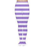 Horizontal Stripes - White and Dark Pastel Purple Women s Tights