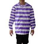 Horizontal Stripes - White and Dark Pastel Purple Hooded Wind Breaker (Kids)