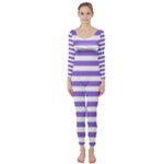 Horizontal Stripes - White and Dark Pastel Purple Long Sleeve Catsuit