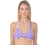 Horizontal Stripes - White and Dark Pastel Purple Reversible Tri Bikini Top