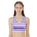 Horizontal Stripes - White and Dark Pastel Purple Women s Sports Bra with Border