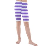 Horizontal Stripes - White and Dark Pastel Purple Kid s Mid Length Swim Shorts