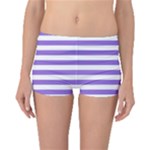 Horizontal Stripes - White and Dark Pastel Purple Boyleg Bikini Bottoms