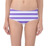 Horizontal Stripes - White and Dark Pastel Purple Mid-Waist Bikini Bottoms