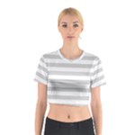 Horizontal Stripes - White and Light Gray Cotton Crop Top