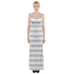 Horizontal Stripes - White and Light Gray Maxi Thigh Split Dress