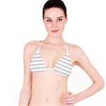 Horizontal Stripes - White and Light Gray Bikini Top