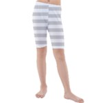 Horizontal Stripes - White and Light Gray Kid s Mid Length Swim Shorts