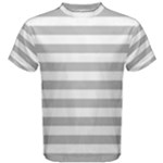 Horizontal Stripes - White and Silver Gray Men s Cotton Tee