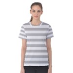 Horizontal Stripes - White and Silver Gray Women s Cotton Tee