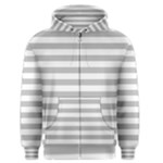 Horizontal Stripes - White and Silver Gray Men s Zipper Hoodie