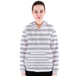 Horizontal Stripes - White and Silver Gray Women s Zipper Hoodie