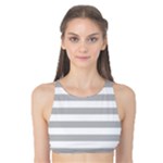 Horizontal Stripes - White and Silver Gray Tank Bikini Top