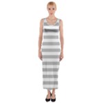 Horizontal Stripes - White and Silver Gray Fitted Maxi Dress