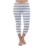 Horizontal Stripes - White and Silver Gray Capri Winter Leggings