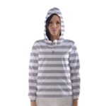 Horizontal Stripes - White and Silver Gray Hooded Wind Breaker (Women)