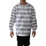 Horizontal Stripes - White and Silver Gray Hooded Wind Breaker (Kids)