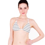 Horizontal Stripes - White and Silver Gray Bikini Top