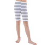 Horizontal Stripes - White and Silver Gray Kid s Mid Length Swim Shorts