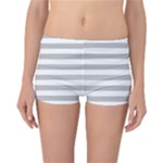 Horizontal Stripes - White and Silver Gray Reversible Boyleg Bikini Bottoms