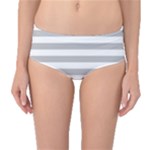 Horizontal Stripes - White and Silver Gray Mid-Waist Bikini Bottoms