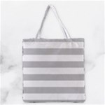 Horizontal Stripes - White and Silver Gray Grocery Tote Bag