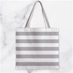 Horizontal Stripes - White and Silver Gray Zipper Grocery Tote Bag