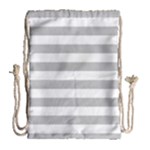 Horizontal Stripes - White and Silver Gray Drawstring Bag (Large)