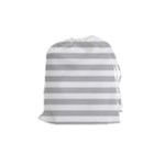 Horizontal Stripes - White and Silver Gray Drawstring Pouch (M)