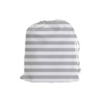 Horizontal Stripes - White and Silver Gray Drawstring Pouch (L)