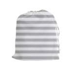 Horizontal Stripes - White and Silver Gray Drawstring Pouch (XL)