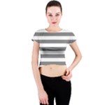 Horizontal Stripes - White and Gray Crew Neck Crop Top