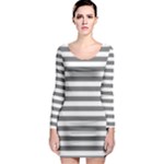 Horizontal Stripes - White and Gray Long Sleeve Bodycon Dress