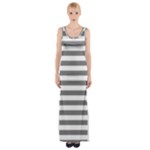 Horizontal Stripes - White and Gray Maxi Thigh Split Dress