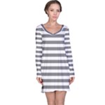 Horizontal Stripes - White and Gray Long Sleeve Nightdress