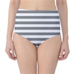 Horizontal Stripes - White and Gray High-Waist Bikini Bottoms