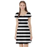 Horizontal Stripes - White and Black Short Sleeve Skater Dress