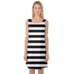 Horizontal Stripes - White and Black Sleeveless Satin Nightdress