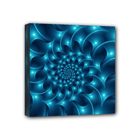 Glossy Light Blue Spiral Fractal Mini Canvas 4  x 4  (Stretched) from ArtsNow.com