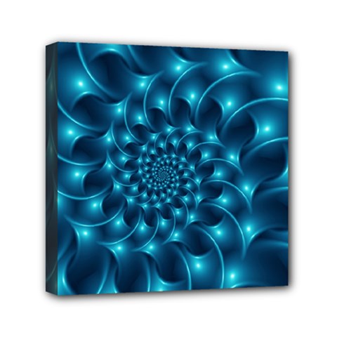 Glossy Light Blue Spiral Fractal Mini Canvas 6  x 6  (Stretched) from ArtsNow.com