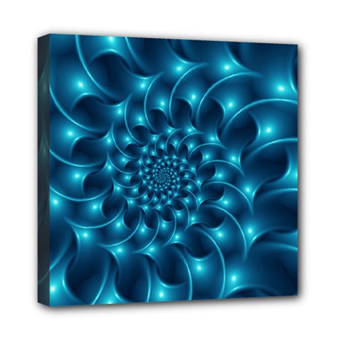 Glossy Light Blue Spiral Fractal Mini Canvas 8  x 8  (Stretched) from ArtsNow.com