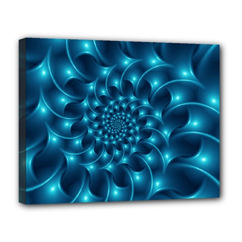 Glossy Light Blue Spiral Fractal Canvas 14  x 11  (Stretched) from ArtsNow.com