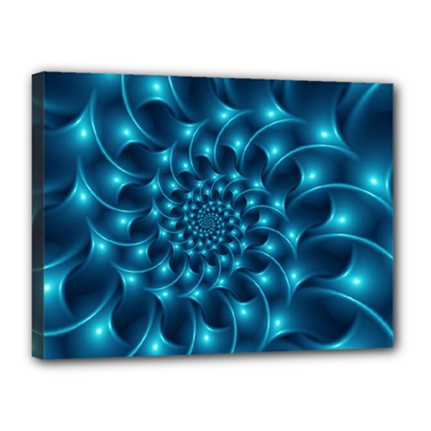 Glossy Light Blue Spiral Fractal Canvas 16  x 12  (Stretched) from ArtsNow.com