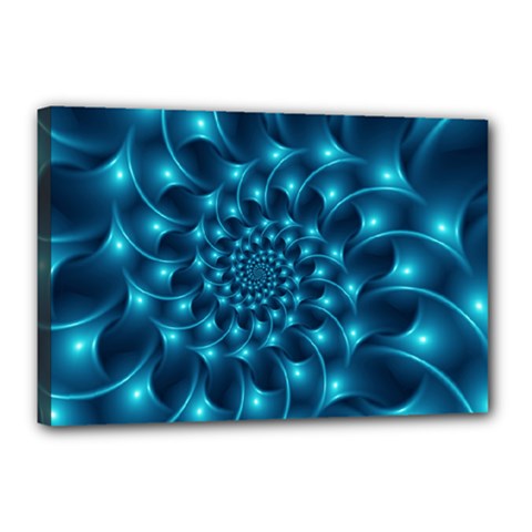 Glossy Light Blue Spiral Fractal Canvas 18  x 12  (Stretched) from ArtsNow.com