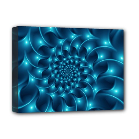 Glossy Light Blue Spiral Fractal Deluxe Canvas 16  x 12  (Stretched)  from ArtsNow.com