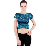 Glossy Light Blue Spiral Fractal Crew Neck Crop Top