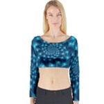 Glossy Light Blue Spiral Fractal Long Sleeve Crop Top (Tight Fit)